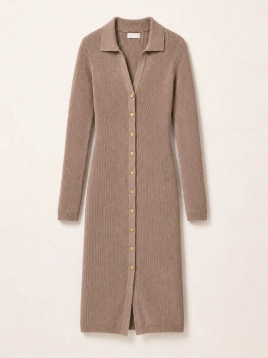 Wilfred Dresses & Skirts - Wilfred Aritzia Stretch Ribbed Dress Fawn Taupe Med Long Sleeve